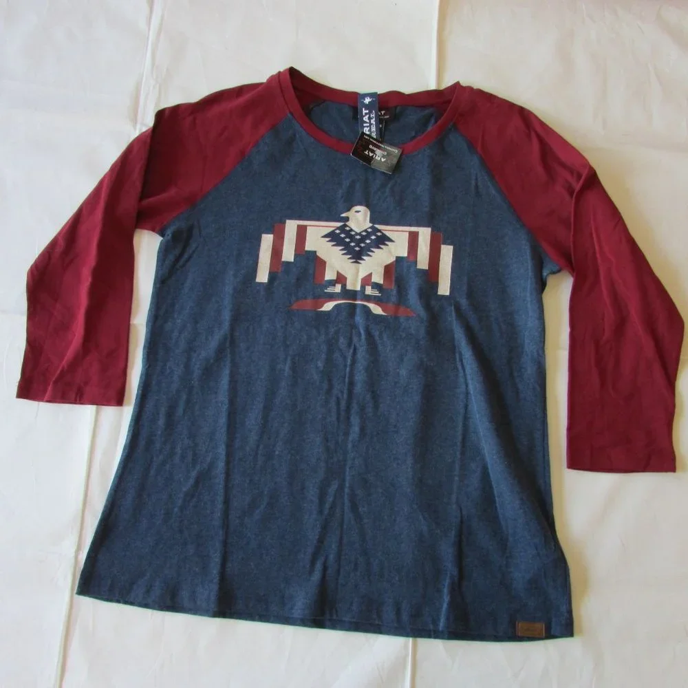 Ariat Women's Raglan Thunderbird Chimayo Baseball T-Shirt Patriotic - Picture 1 of 2